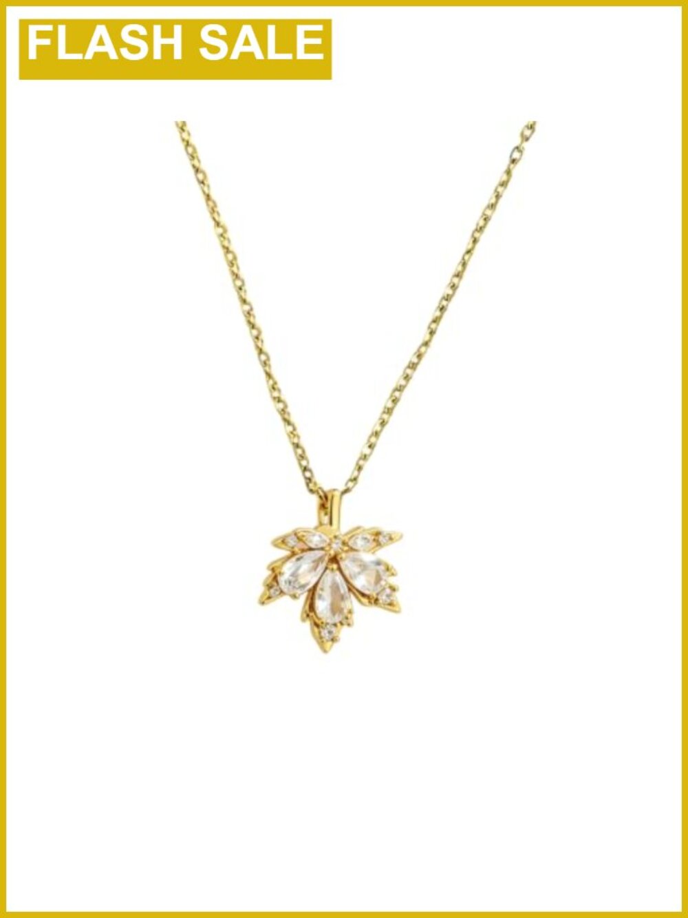 Maple Leaf Pendant Necklace Brass Cubic Zirconia Adjustable Autumn Party